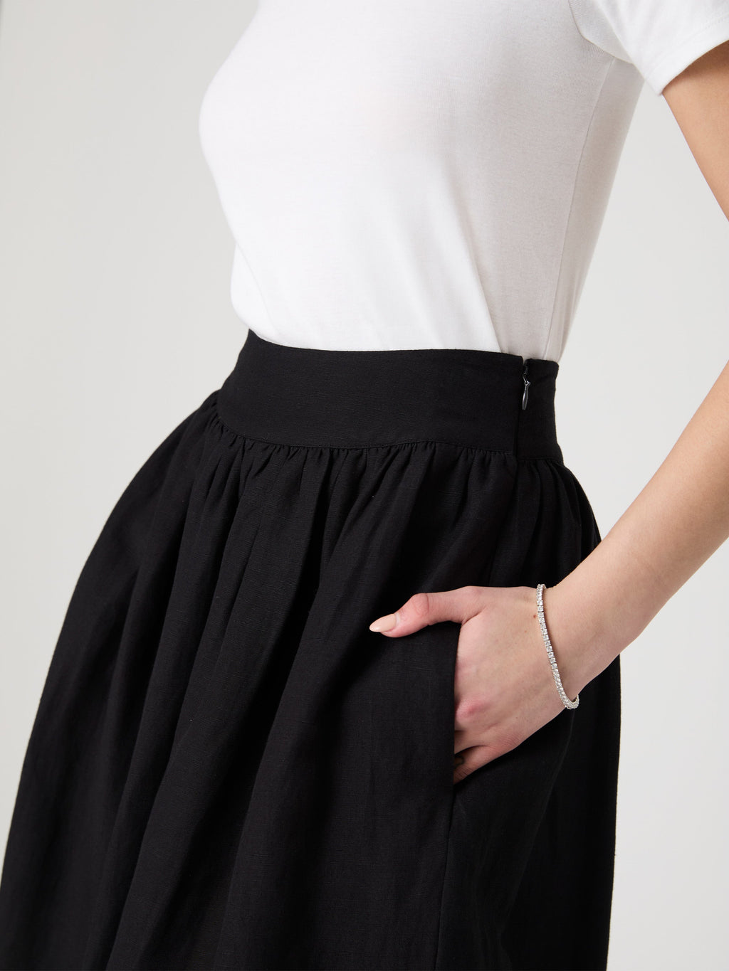 Flowy Linen Blend Midi Skirt