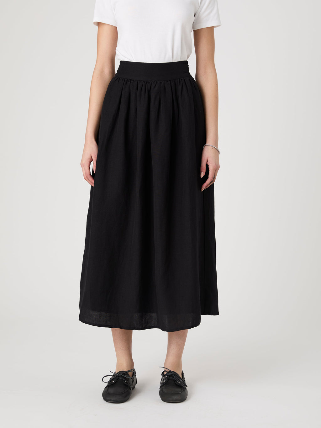 Flowy Linen Blend Midi Skirt