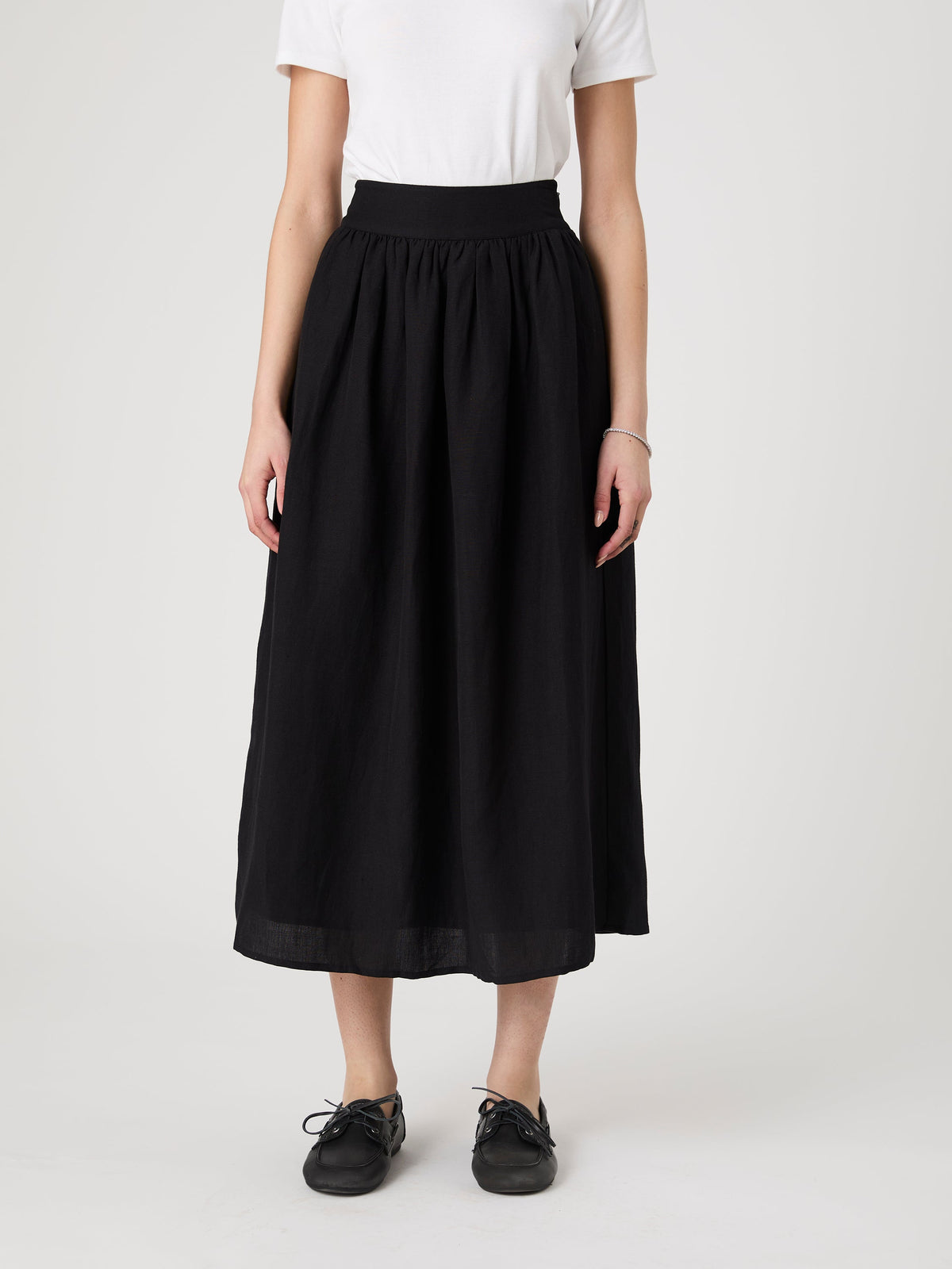 Flowy Linen Blend Midi Skirt