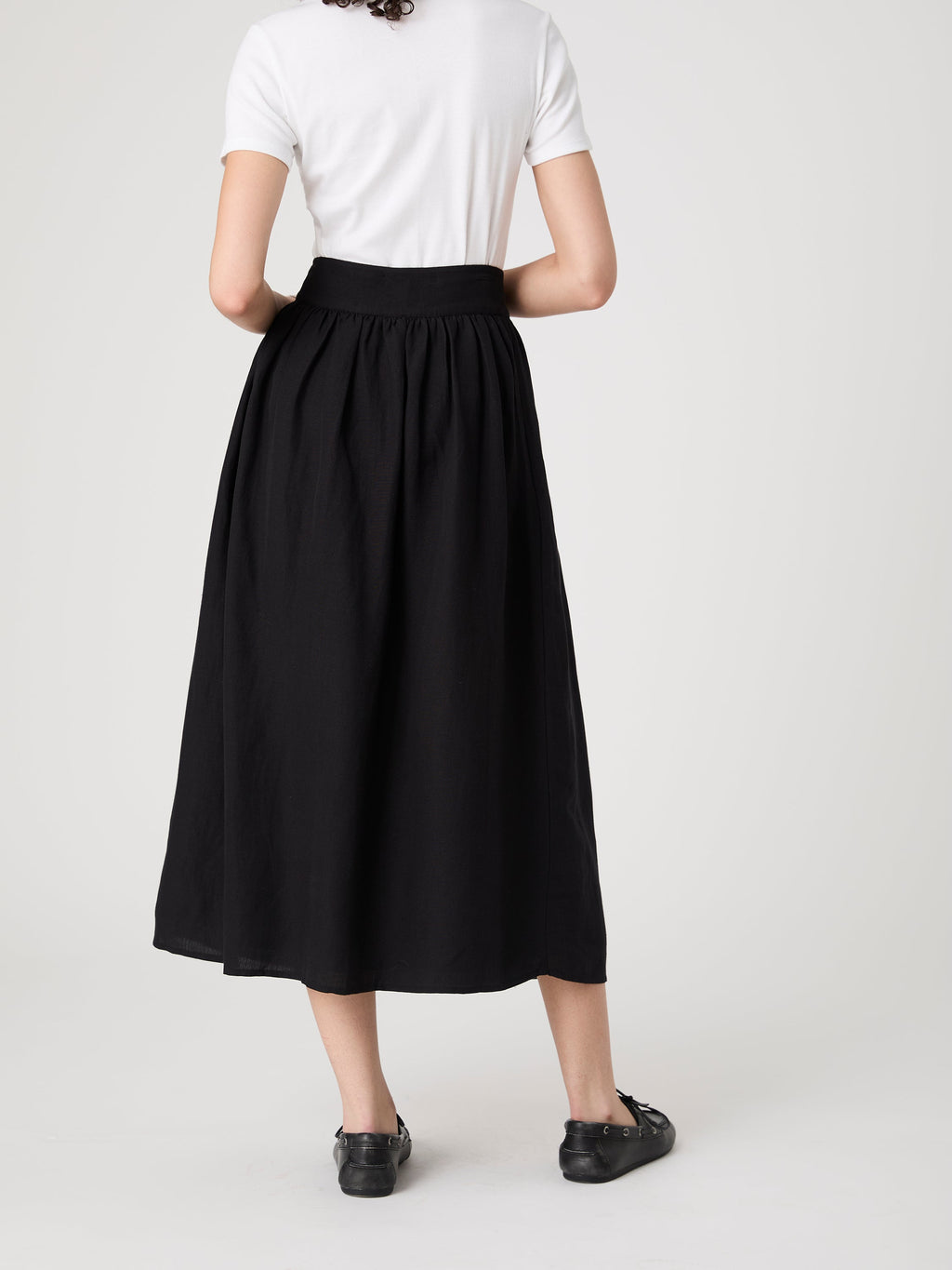 Flowy Linen Blend Midi Skirt