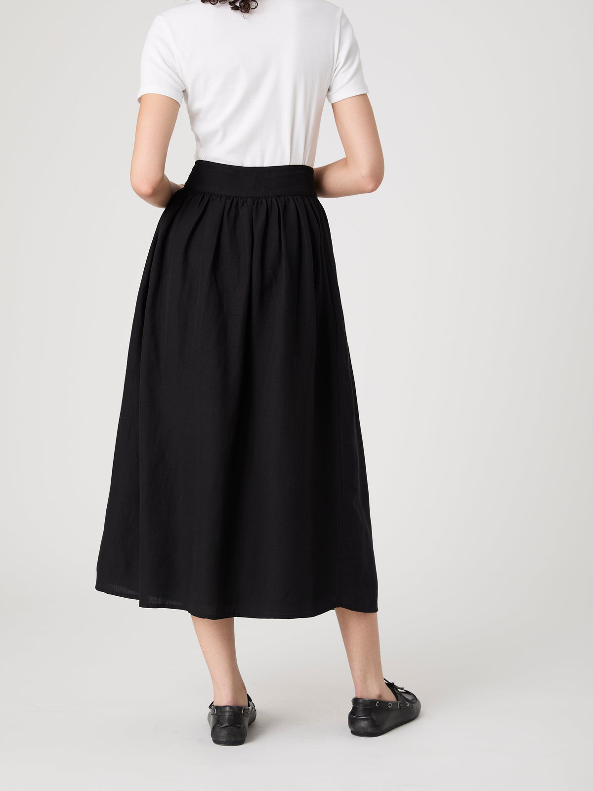 Flowy Linen Blend Midi Skirt