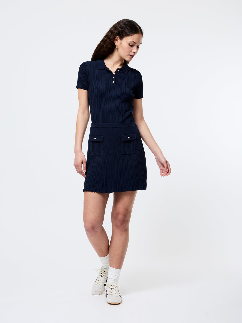 ‌Rib-Knit A-Line Skirt