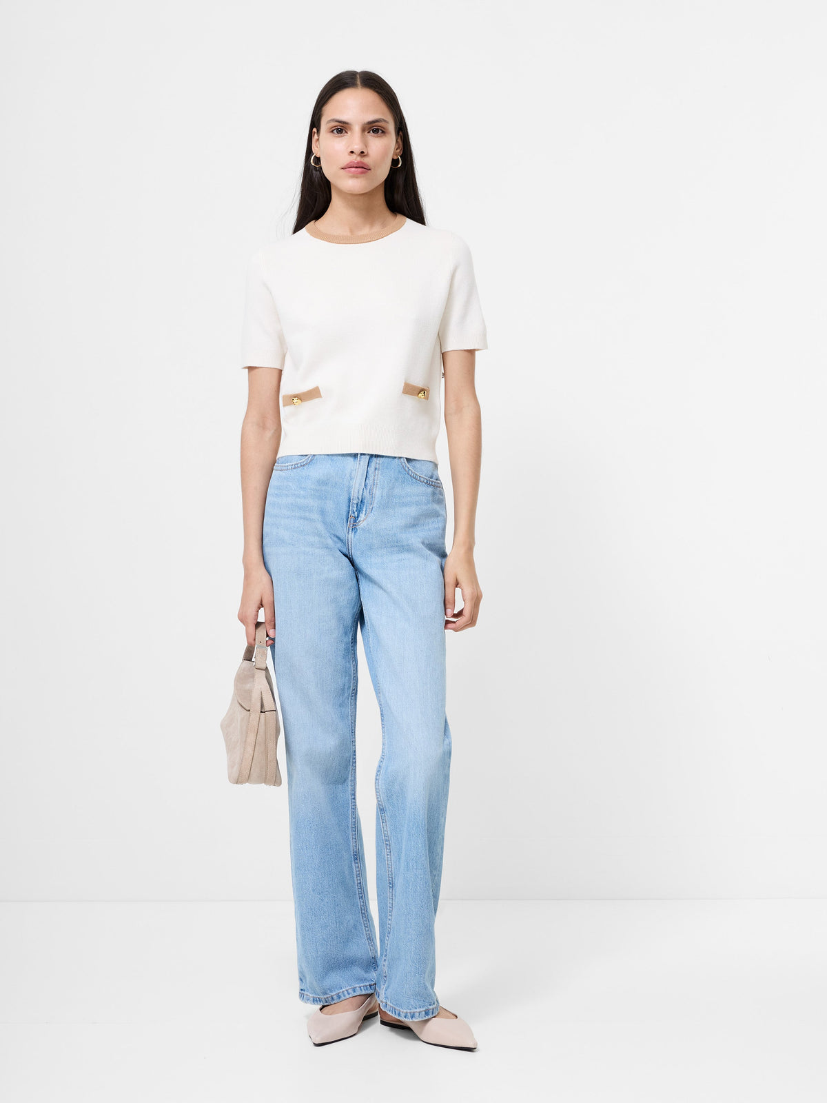 Chic Brown-Trimmed Knit Top