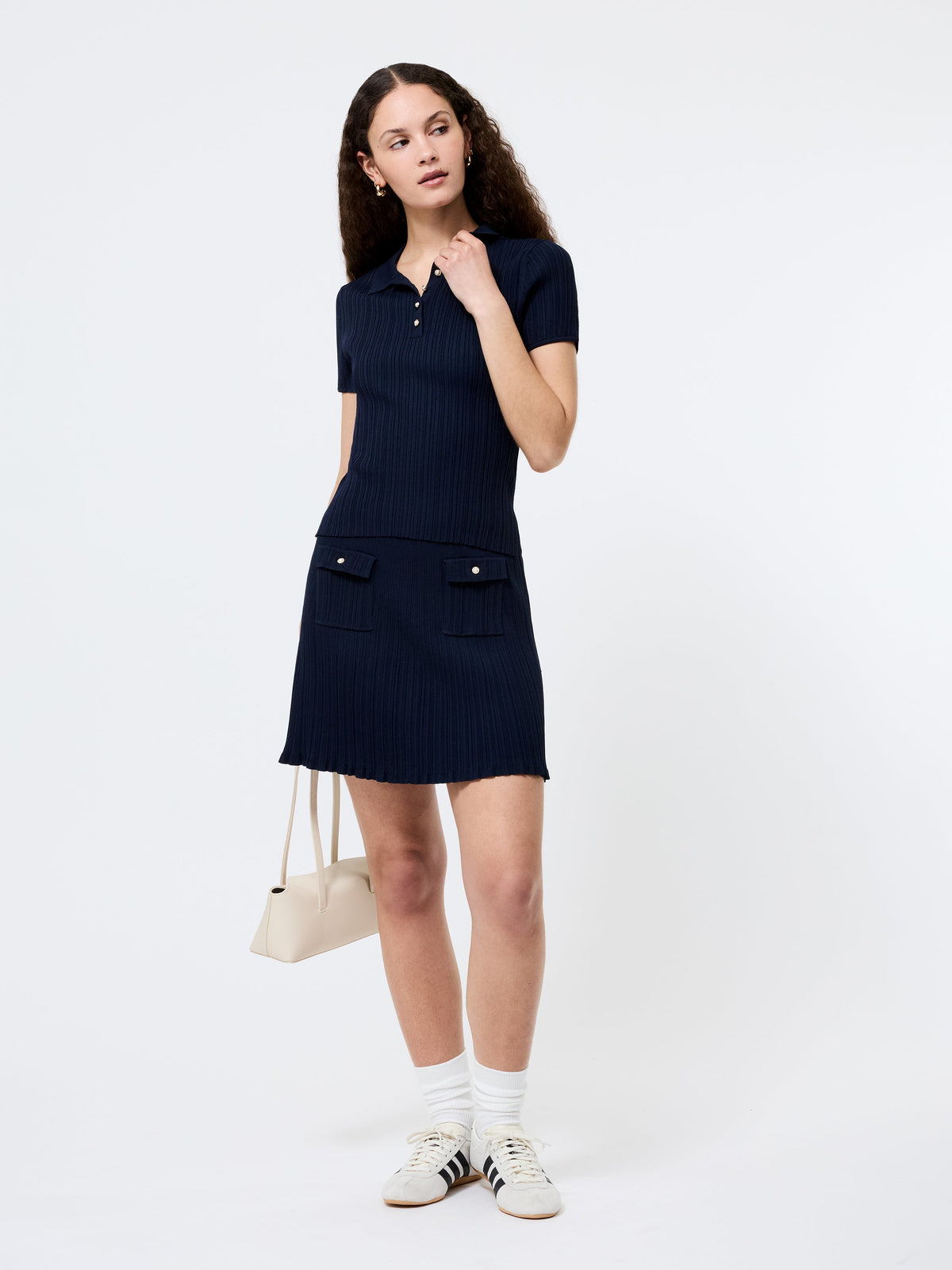 ‌Ribbed Knit Polo Shirt