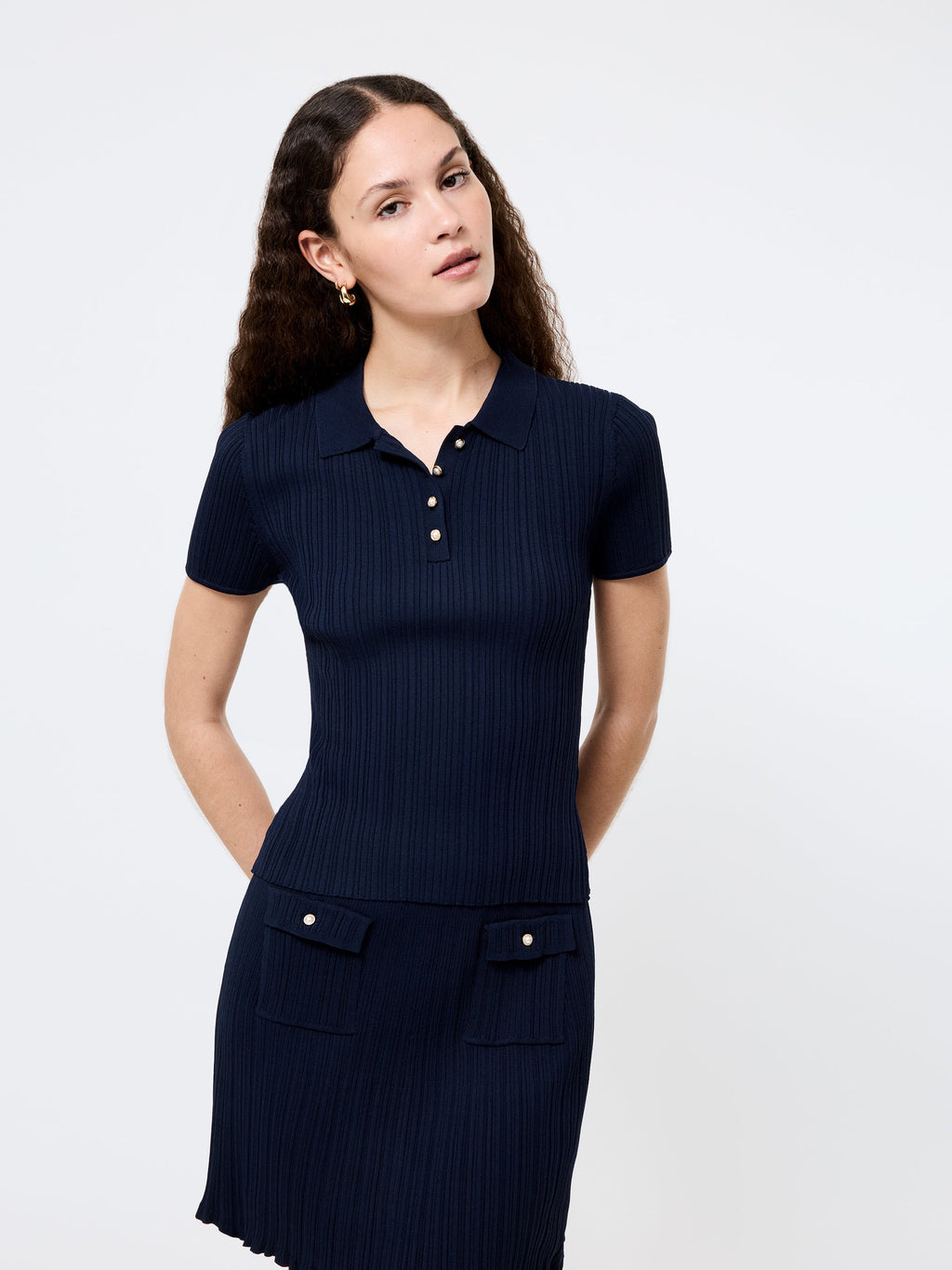 ‌Ribbed Knit Polo Shirt