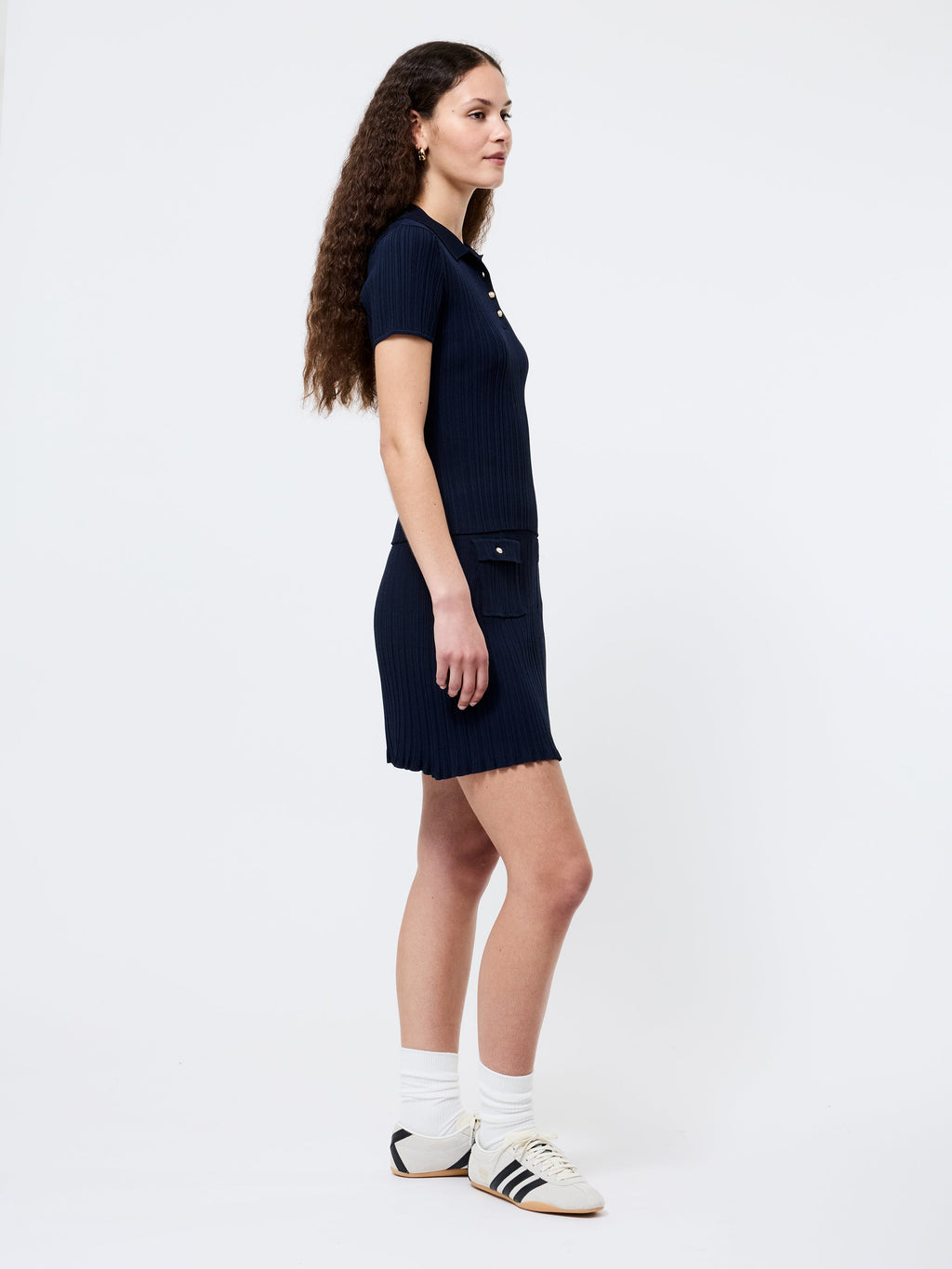 ‌Ribbed Knit Polo Shirt