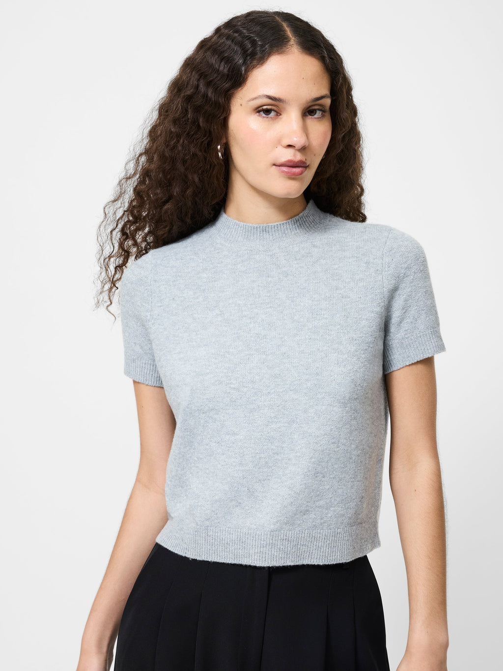 Relaxed Cropped Mock Neck Knit