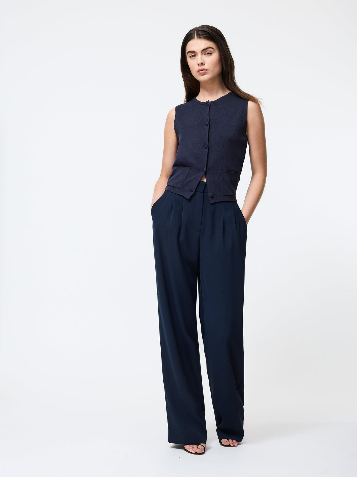 Versatile Knit Vest with Self-Covered Buttons