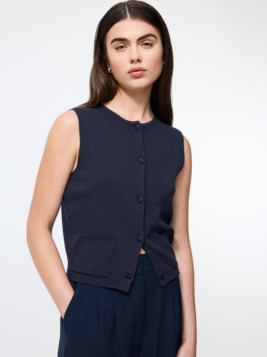 Versatile Knit Vest with Self-Covered Buttons