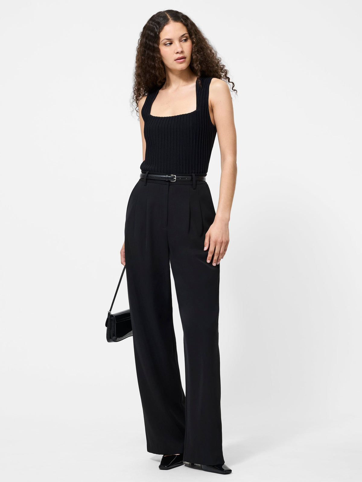‌Ribbed Knit Square-Neck Tank