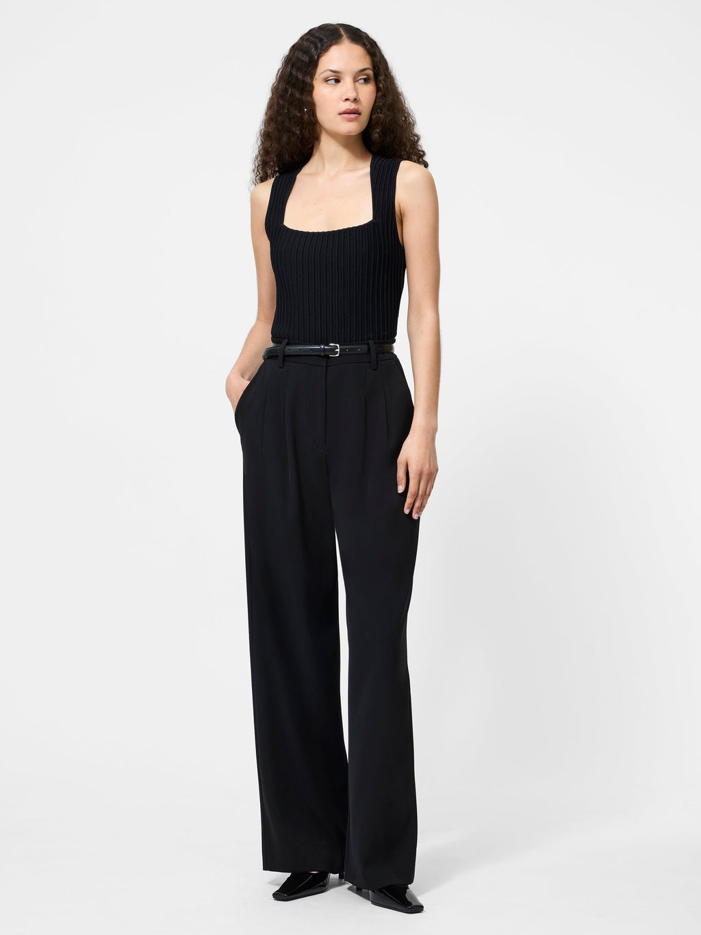 ‌Ribbed Knit Square-Neck Tank