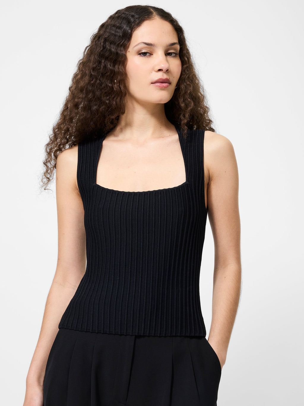‌Ribbed Knit Square-Neck Tank