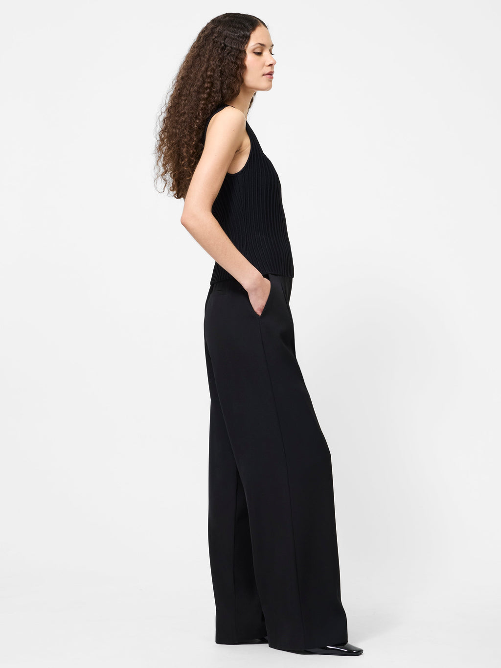 ‌Ribbed Knit Square-Neck Tank