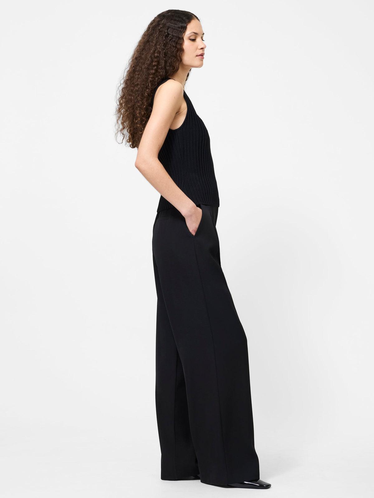 ‌Ribbed Knit Square-Neck Tank