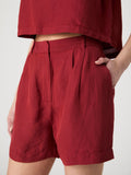 ‌Double Pleat Linen Shorts