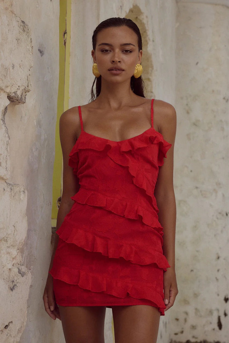 Ruffle-Sheer Floral Mini