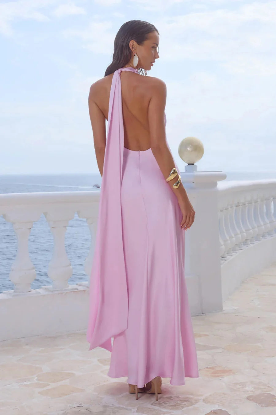 Tied-High Neck Sash Maxi