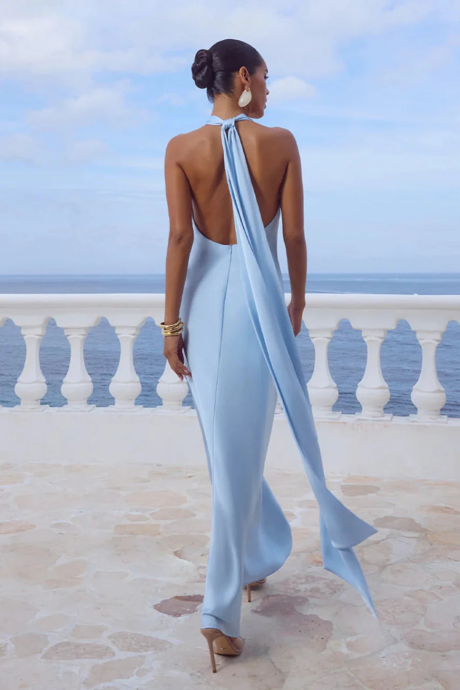 Tied-High Neck Sash Maxi