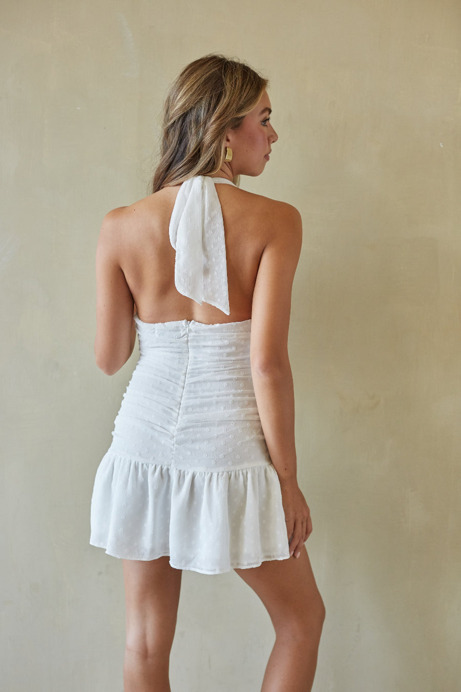 Halter Polka Dot Ruched Mini