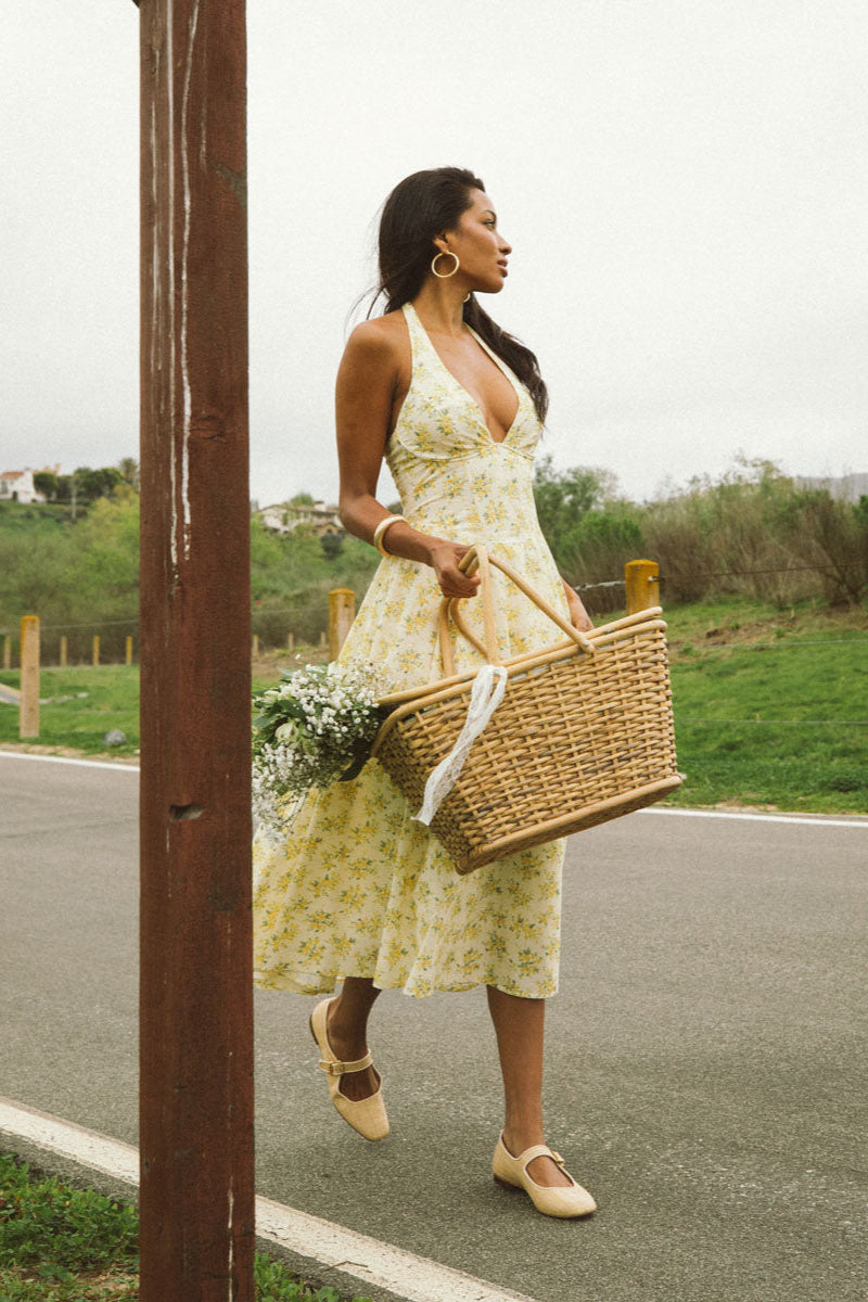Corset Lace-Up Floral Midi