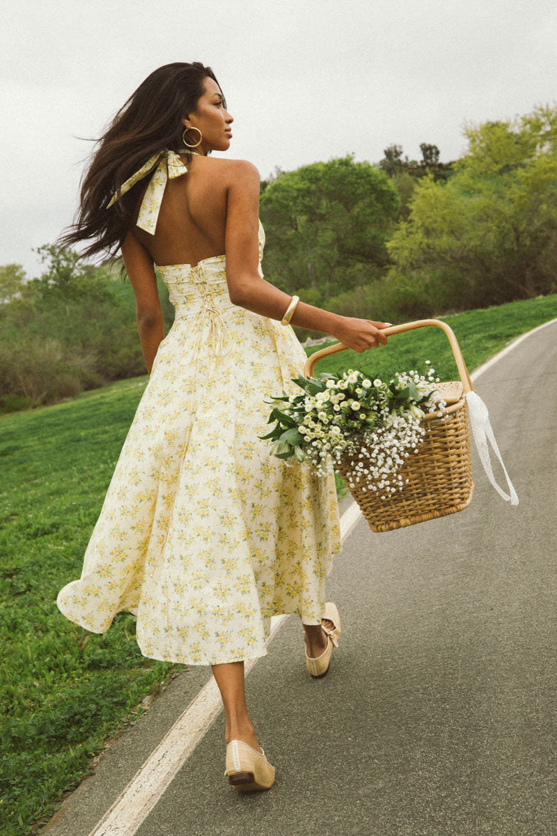 Corset Lace-Up Floral Midi