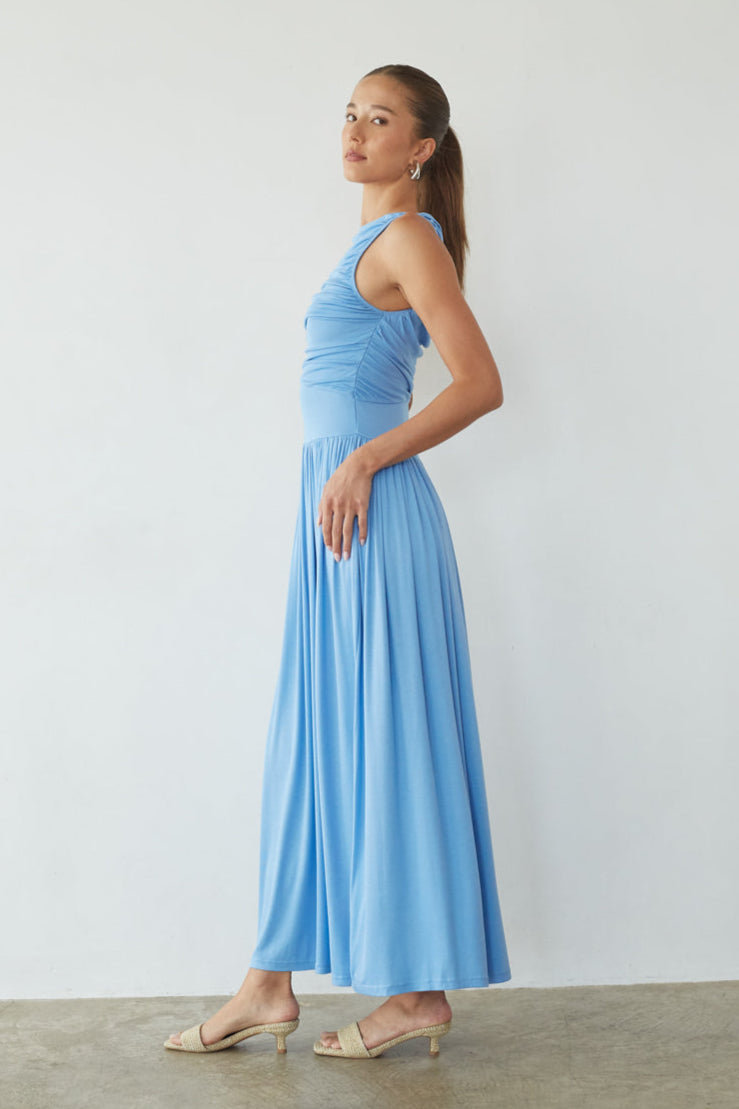 High-Neck Ruched Flow Maxi