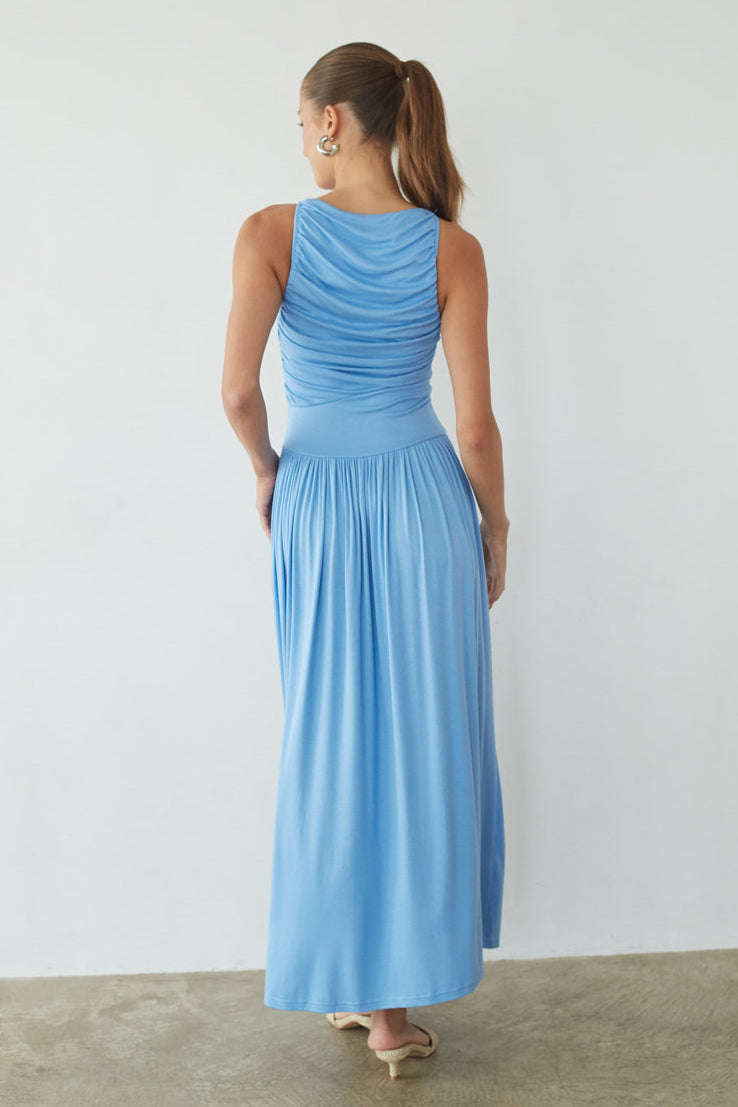 High-Neck Ruched Flow Maxi