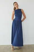 High-Neck Ruched Flow Maxi