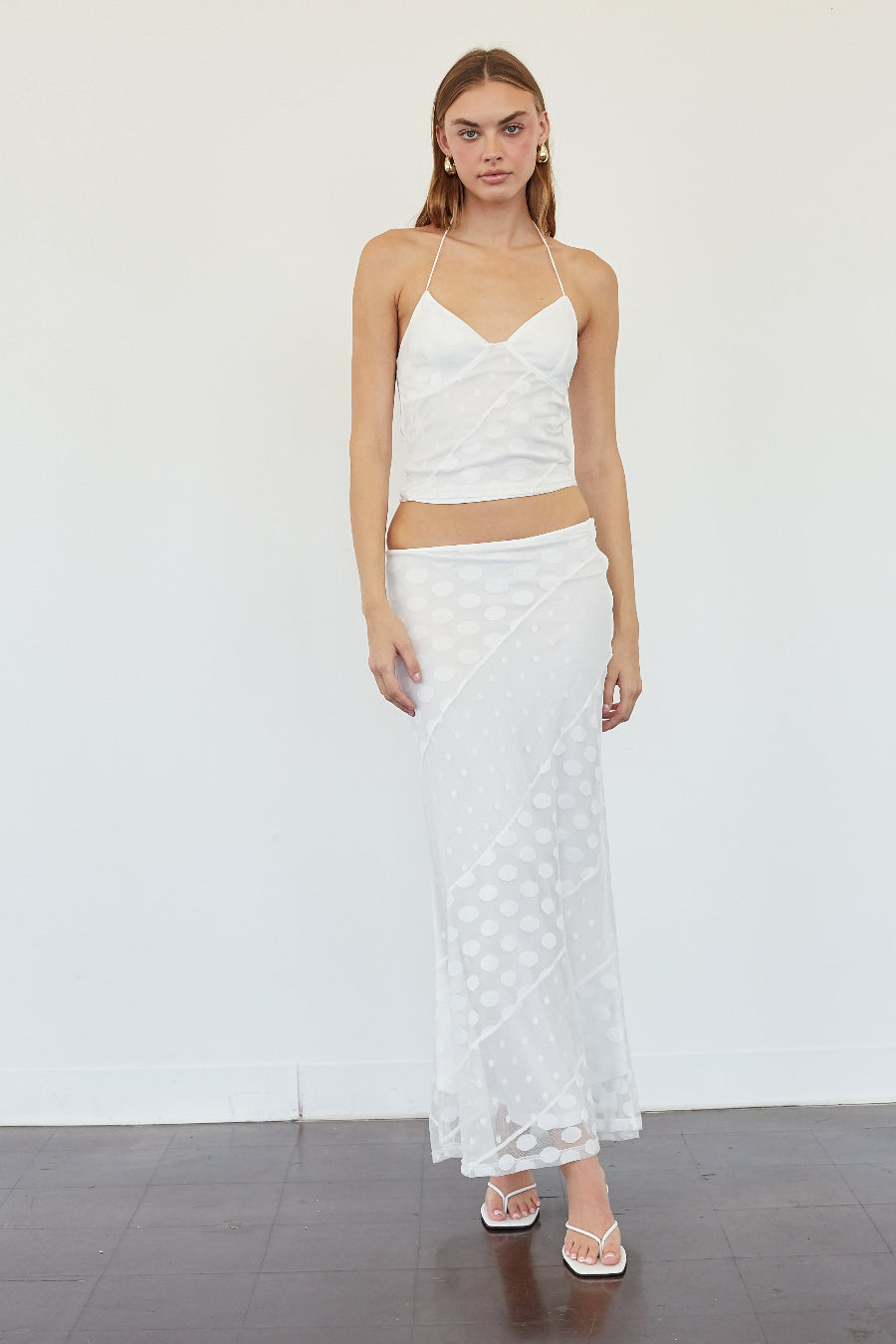 Low Rise Polka Dot Mesh Maxi