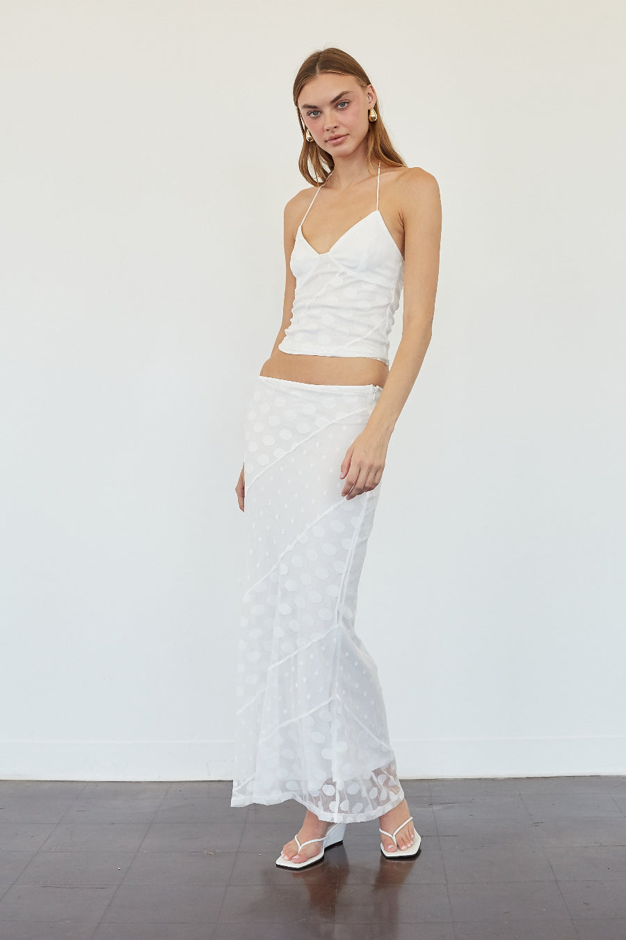 Low Rise Polka Dot Mesh Maxi
