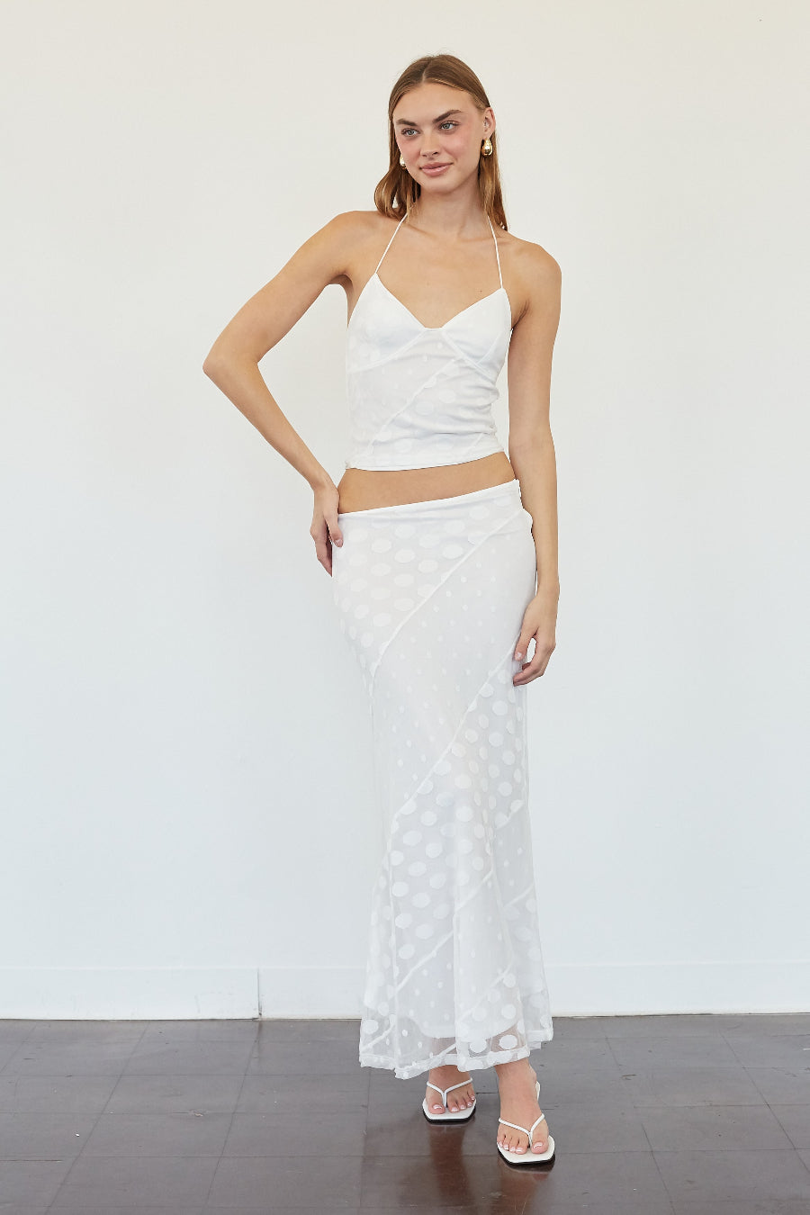Thin Strap Polka Dot Mesh Halter