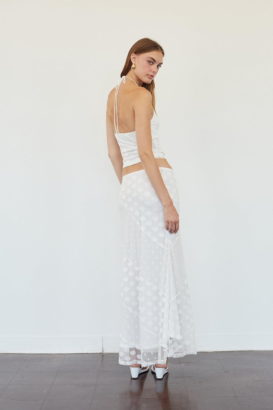 Thin Strap Polka Dot Mesh Halter
