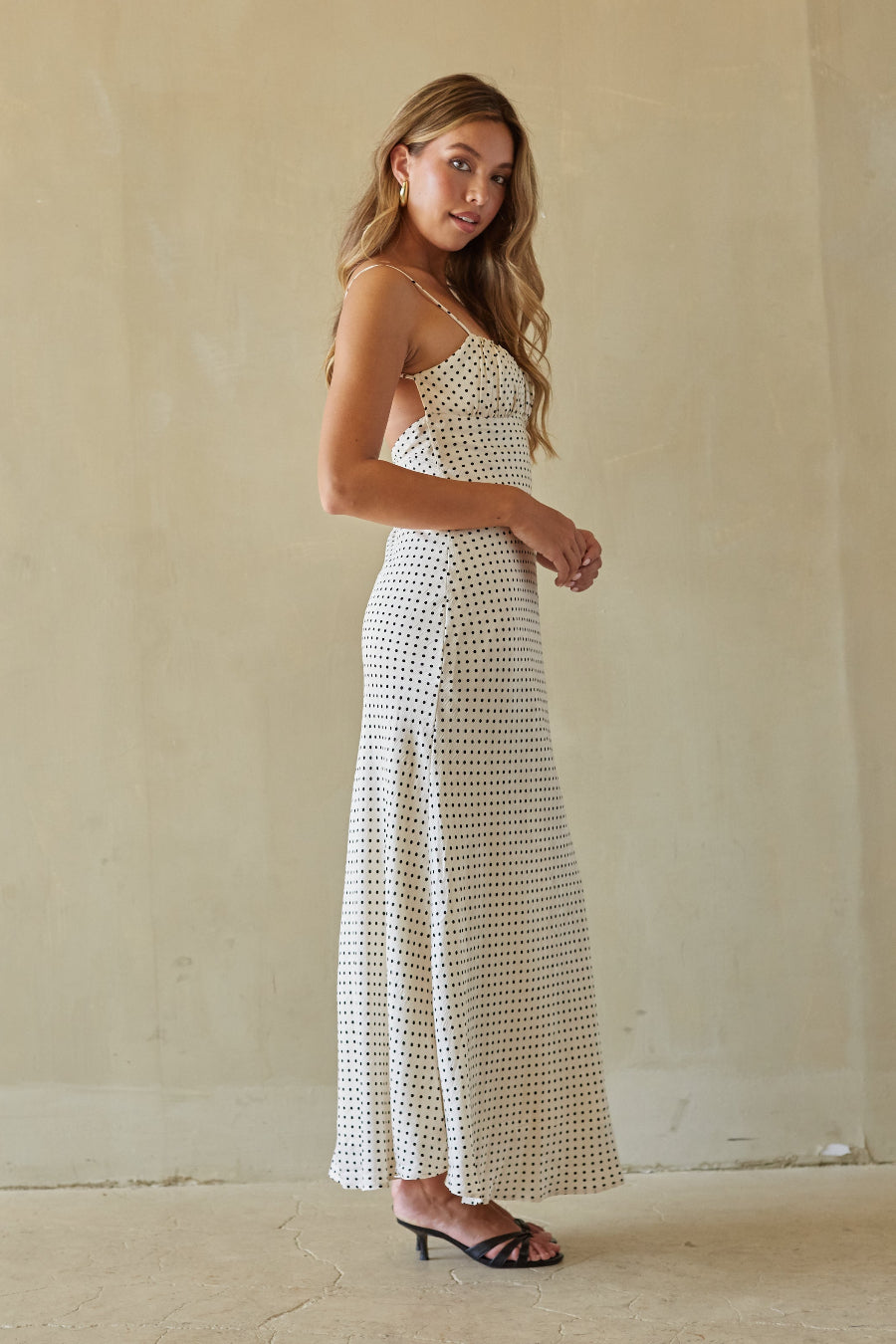 Polka Dot Crinkle Satin Maxi