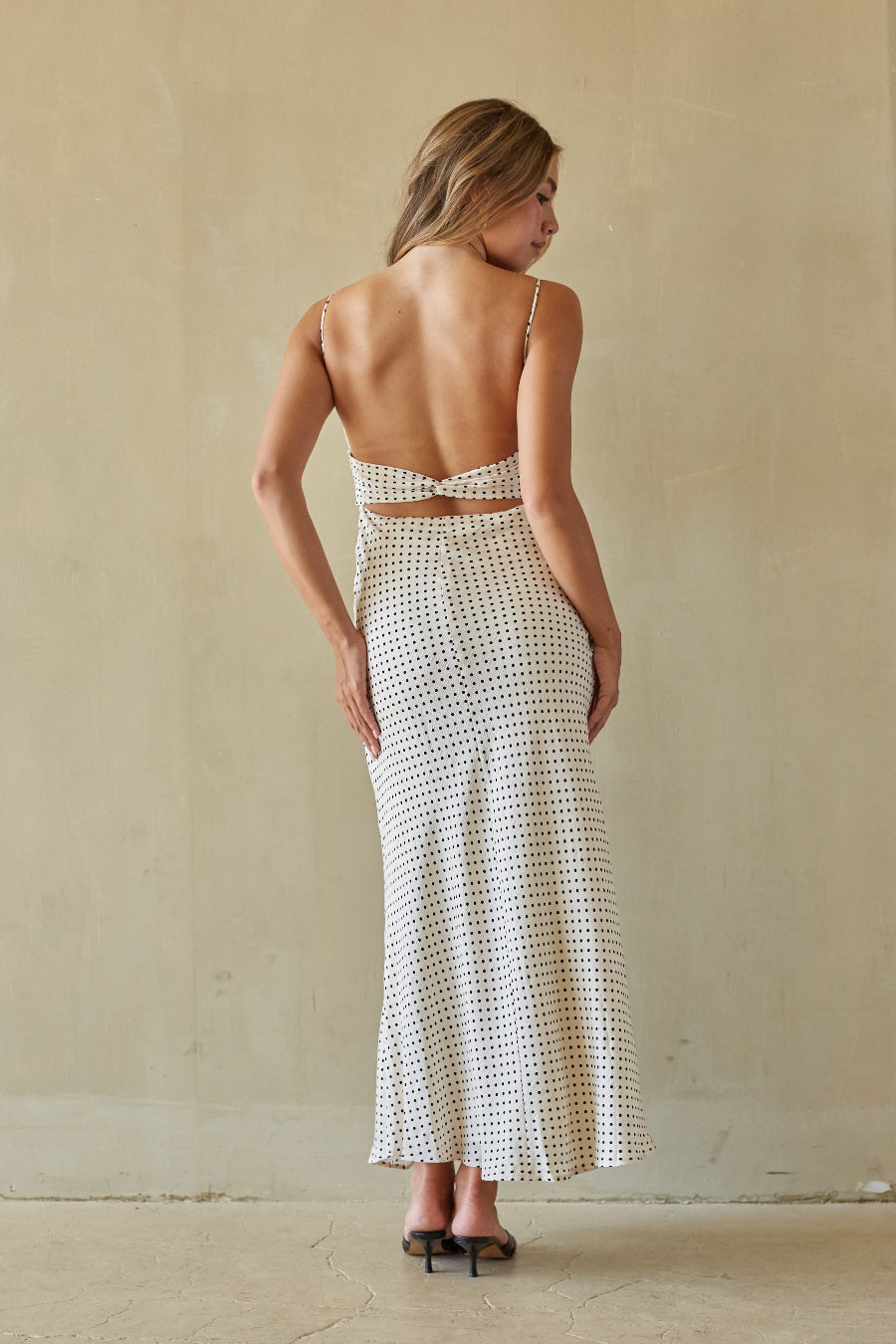 Polka Dot Crinkle Satin Maxi
