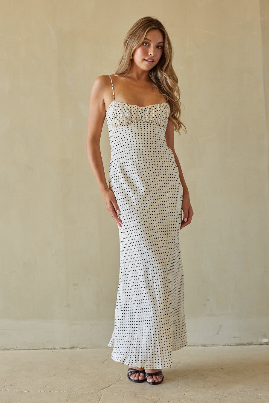 Polka Dot Crinkle Satin Maxi