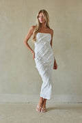 Diagonal Ruffle Strapless Midi