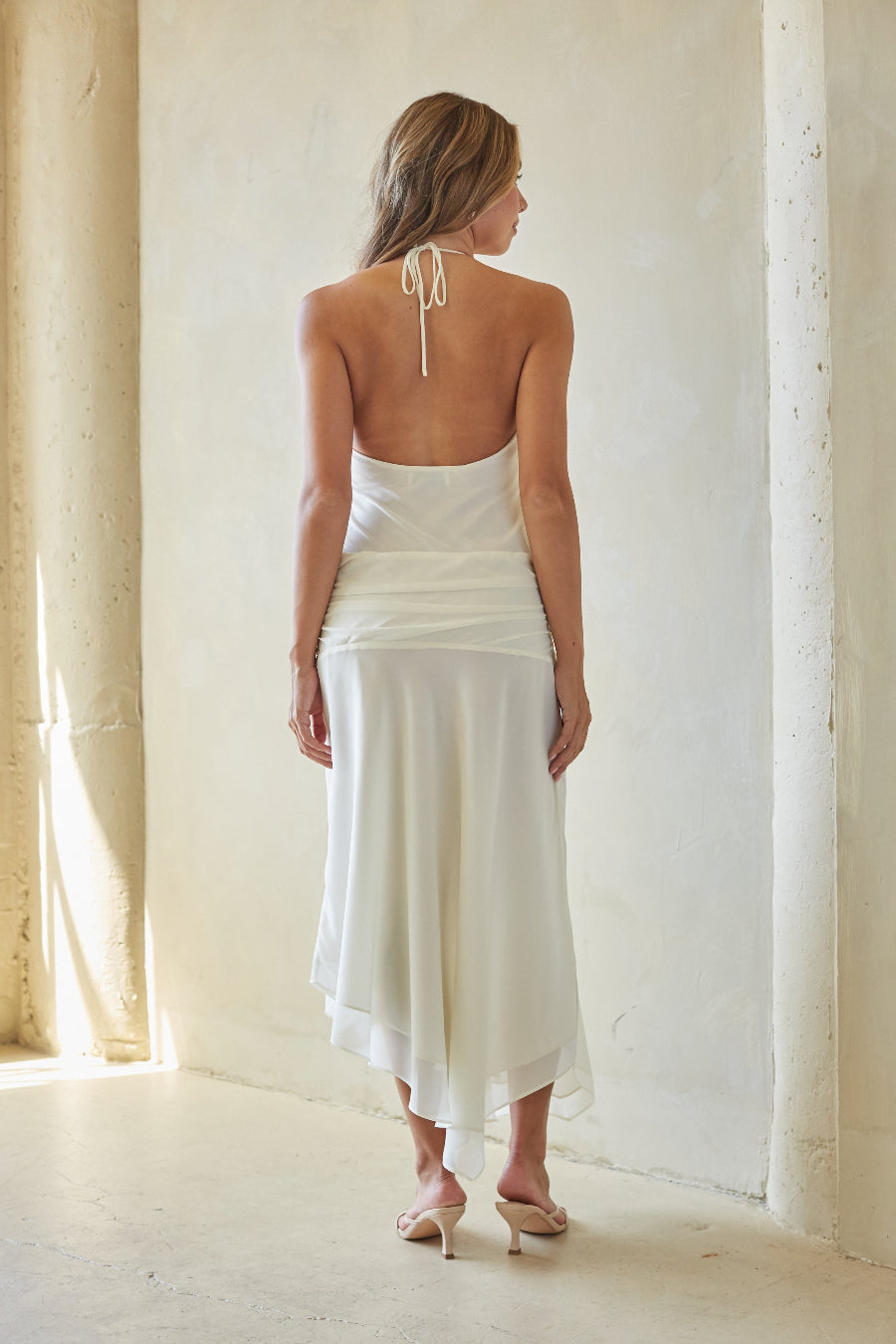 Cowl-Back Satin Midi