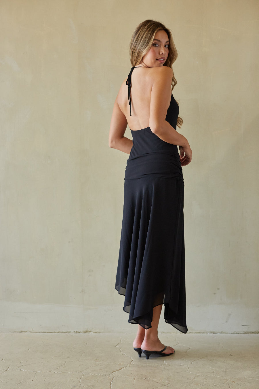 Cowl-Back Satin Midi