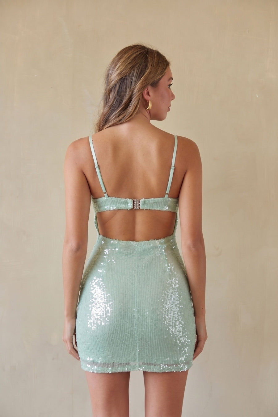 Seafoam Mint Open-Back Sequin Mini