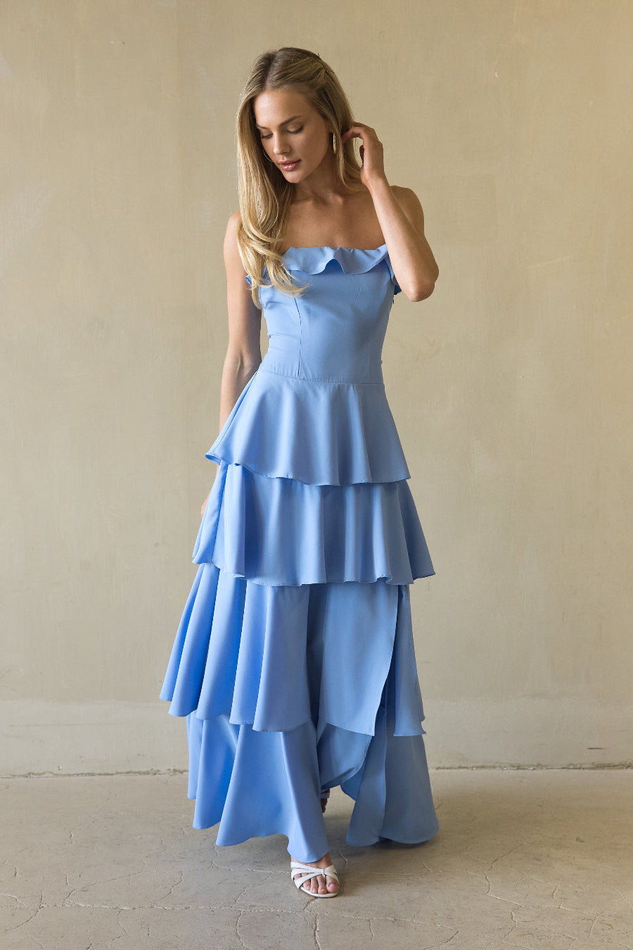Tiered Ruffle Side-Slit Maxi