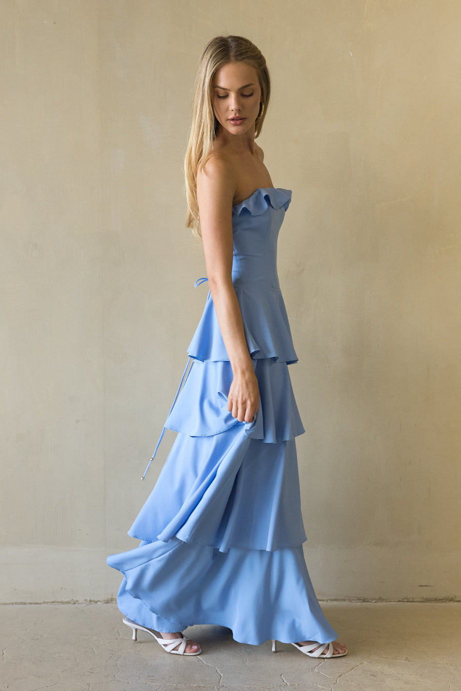 Tiered Ruffle Side-Slit Maxi