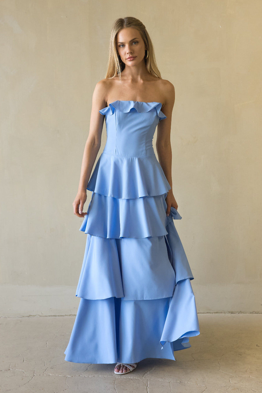 Tiered Ruffle Side-Slit Maxi