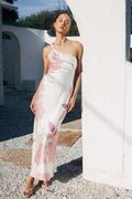 One-Shoulder Floral Satin Maxi