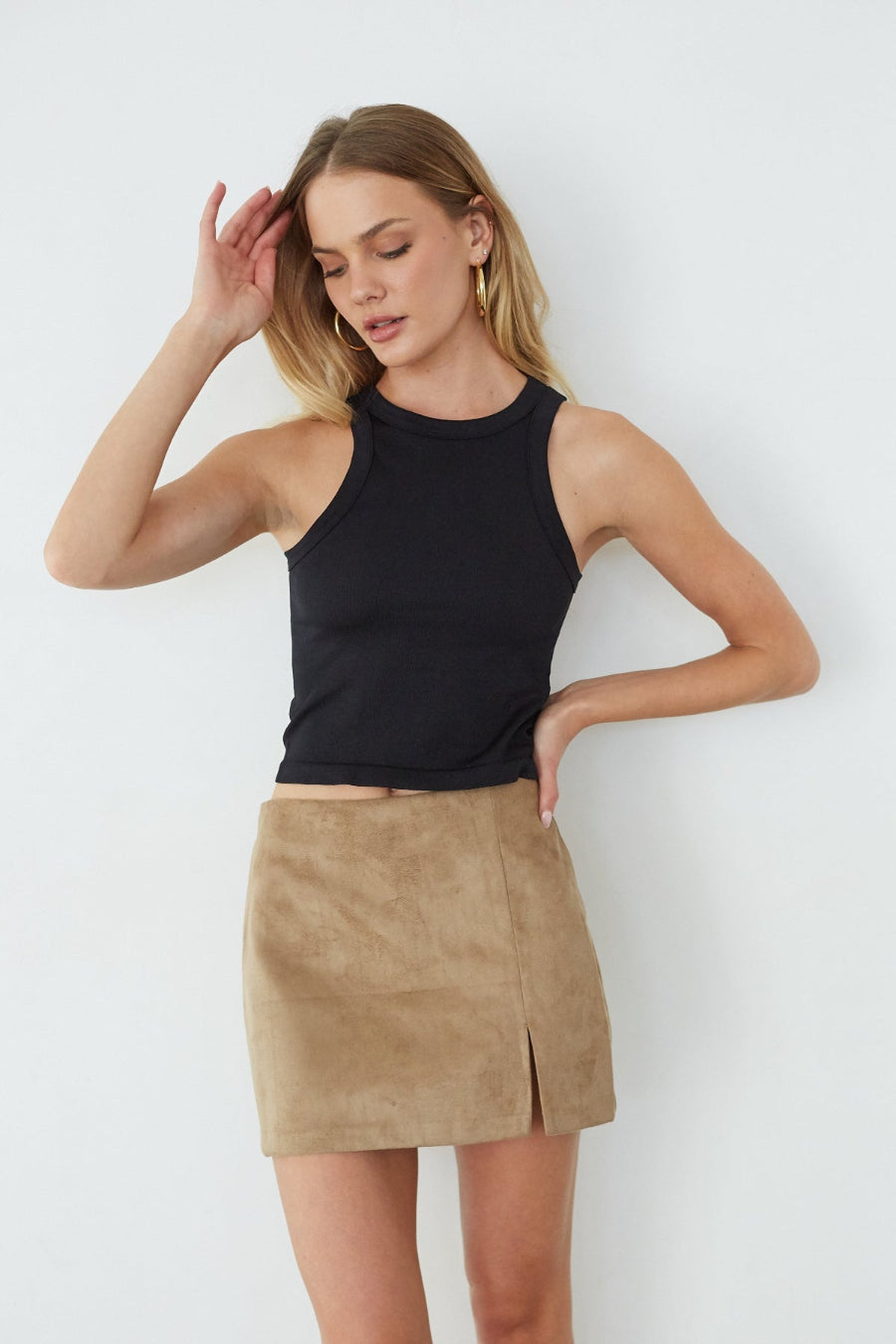 High-Waist Suede Hidden Short Skort
