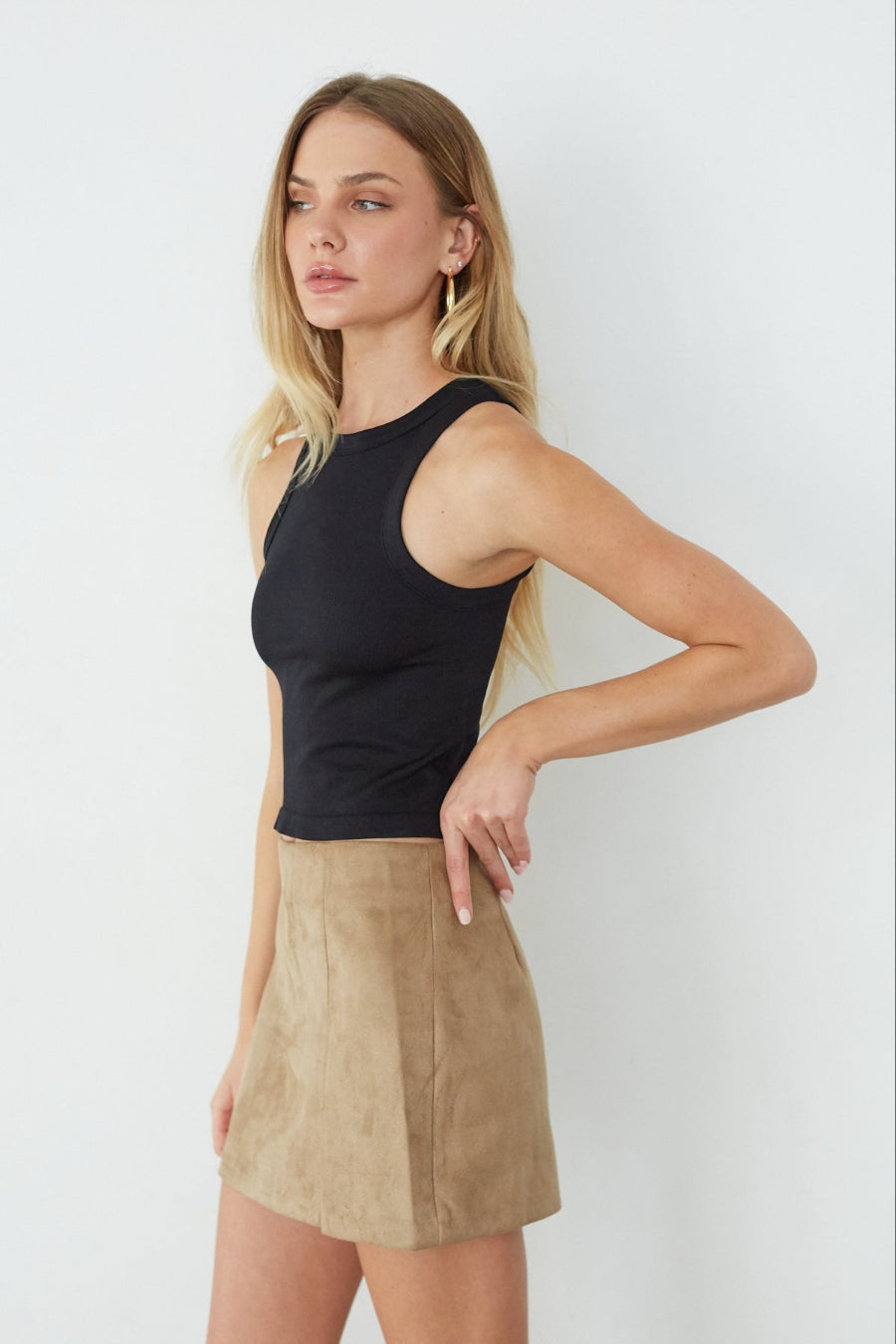 High-Waist Suede Hidden Short Skort