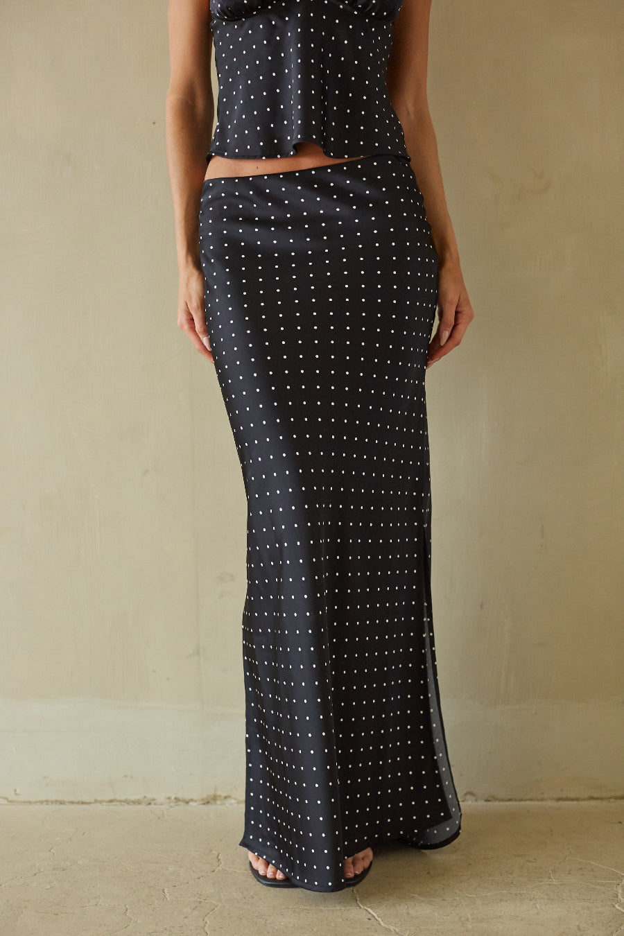 Satin Polka Slit Maxi