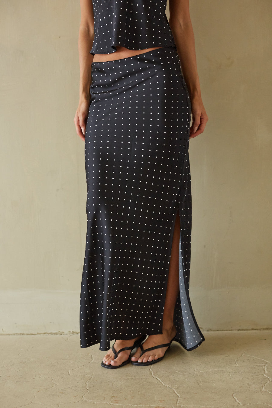 Satin Polka Slit Maxi