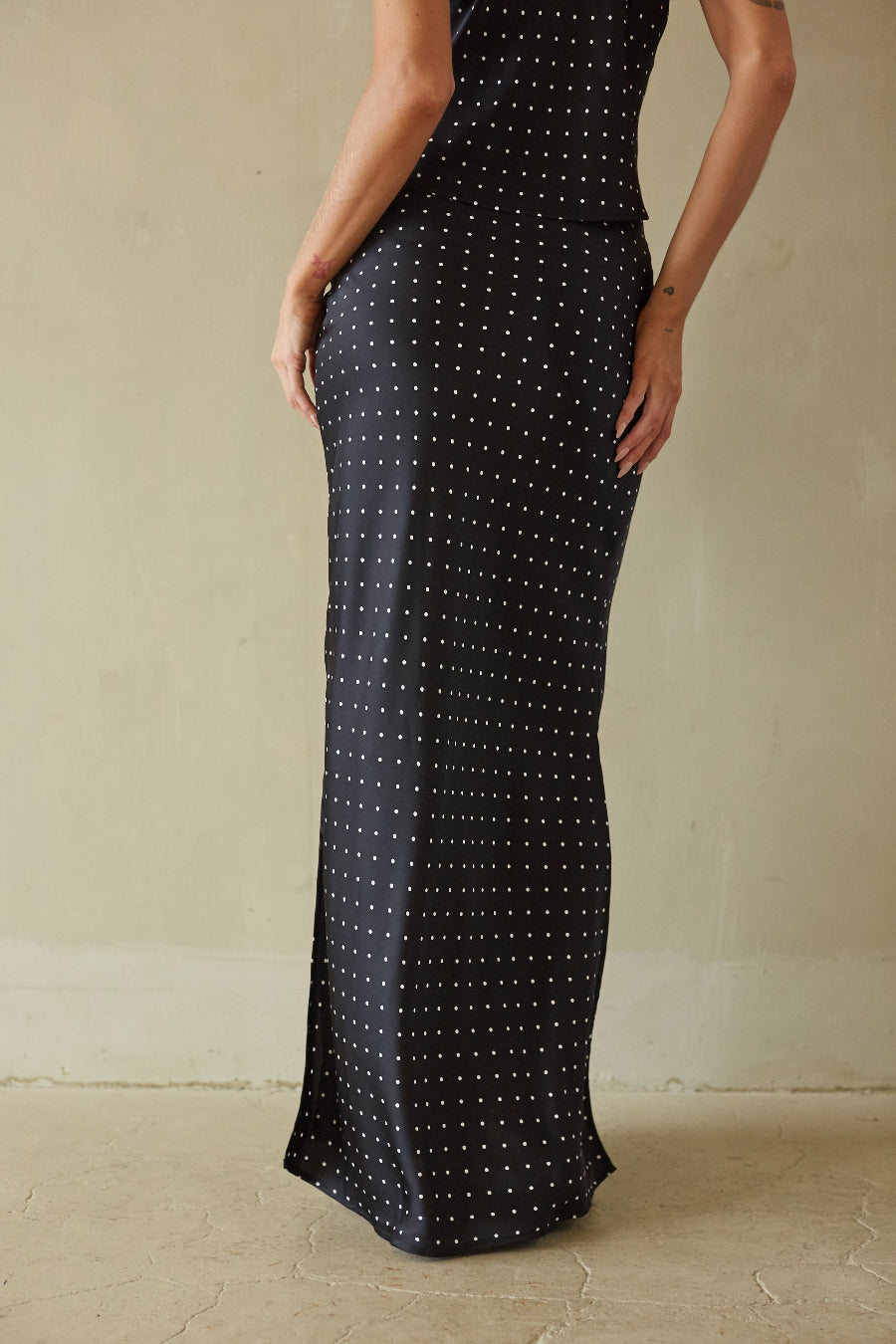 Satin Polka Slit Maxi