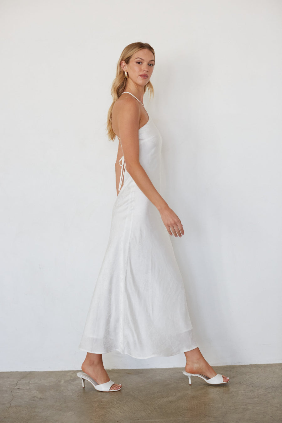 High-Neck Crisscross Satin Maxi