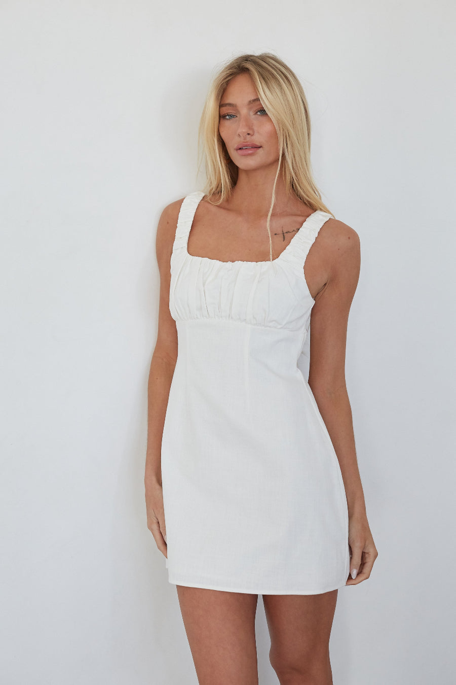 Square Neck Gathered Sleeve Mini
